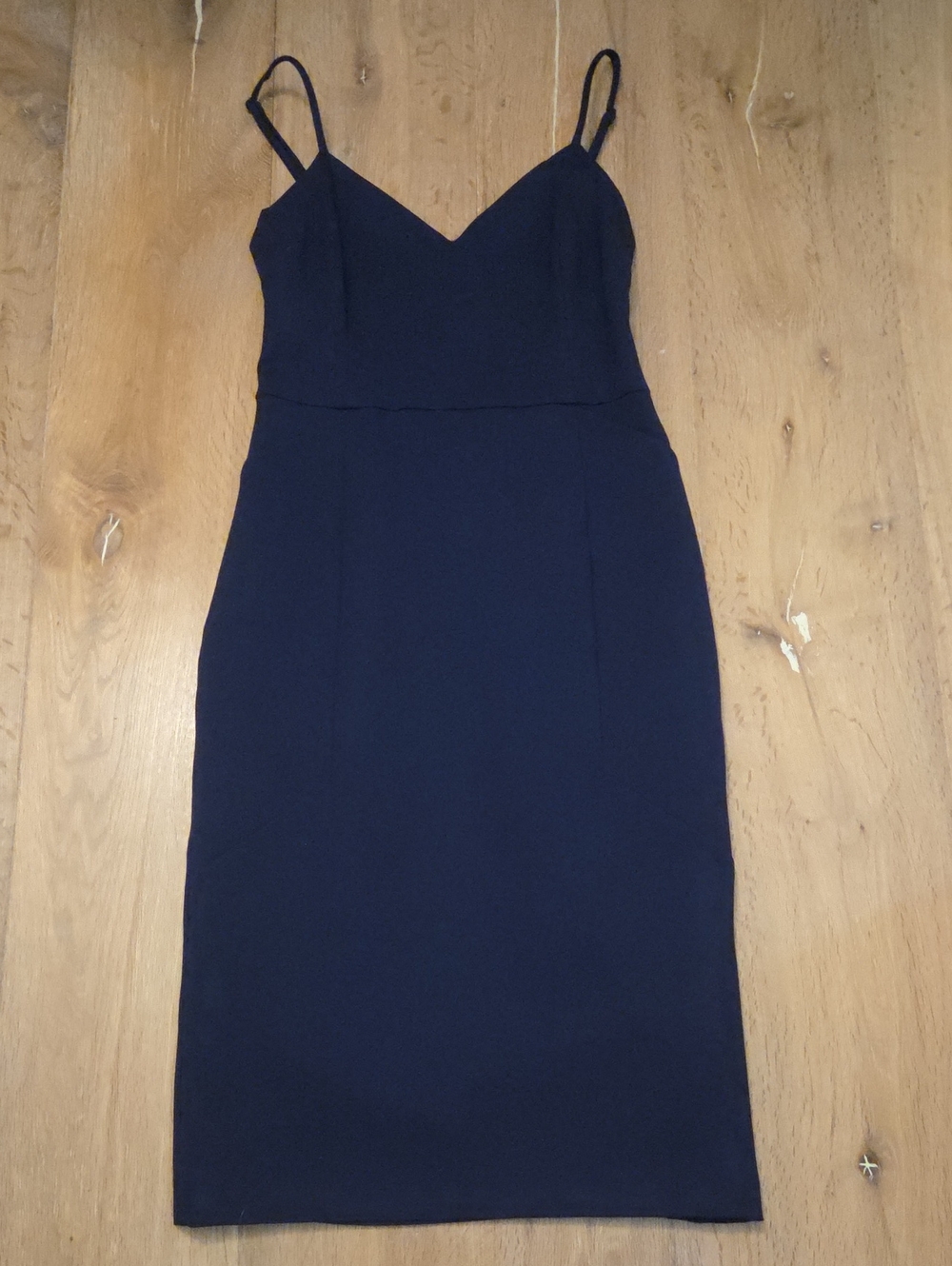 Pure Navy Blue Midi Cocktail Dress Pencil Form Fit Fully Lined Pockets 4